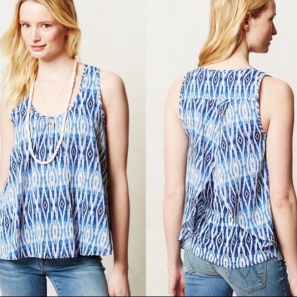 Anthropologie Blue and White Patterned Tank Top